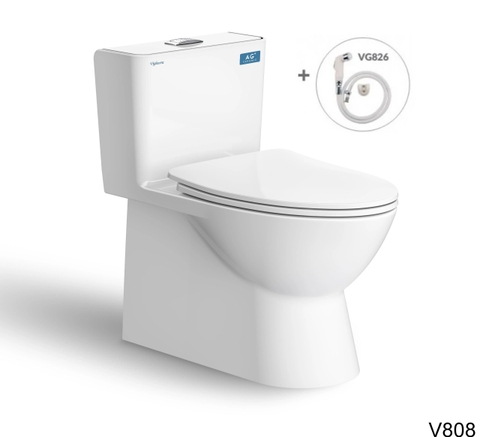 Bồn cầu 1 khối Viglacera V808 tặng kèm xịt vệ sinh VG826