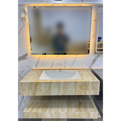 Bộ Lavabo tủ đá bóng Caro CA-028 bóng gương led 8 tấc tràn viền
