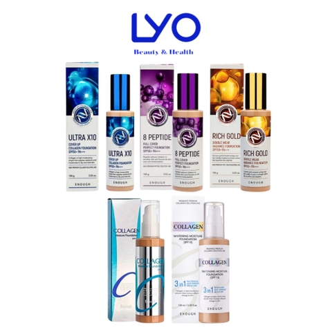 Kem Nền Che Khuyết Điểm Enough Collagen 3in1/Moisture/Ultra X10 Cover Up Foundation Cấp Ẩm & Chống Tia UV Hàn Quốc 100ml
