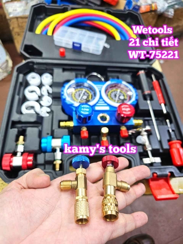 Bộ đồng hồ nạp ga lạnh điều hòa ô tô R134A R410A R22 R404A Wetools 21 chi tiết WT-75221