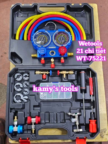 Bộ đồng hồ nạp ga lạnh điều hòa ô tô R134A R410A R22 R404A Wetools 21 chi tiết WT-75221