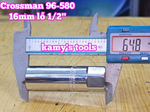 Tuýp mở bugi có ron cao su 1/2 inch 16mm Crossman 96-580 dài 65mm 6 cạnh