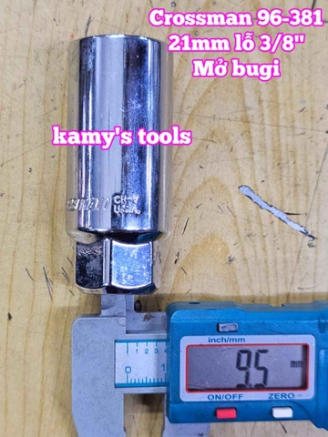 Tuýp mở bugi có ron cao su 3/8 inch 21mm Crossman 96-381 dài 65mm 6 cạnh