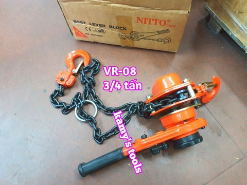 Pa lăng xích lắc tay Nitto 3/4 tấn (0.75 tấn) 1.5m (1.5 mét) VR-08 cao cấp