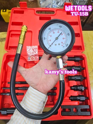Thiết bị đồng hồ đo kiểm tra áp suất nén xilanh động cơ dầu diesel xe tải TU-15B Wetools 16 chi tiết WT-33515B