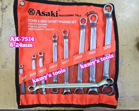 Bộ cờ lê 2 đầu vòng Asaki AK-7514 8 chi tiết 6-24mm