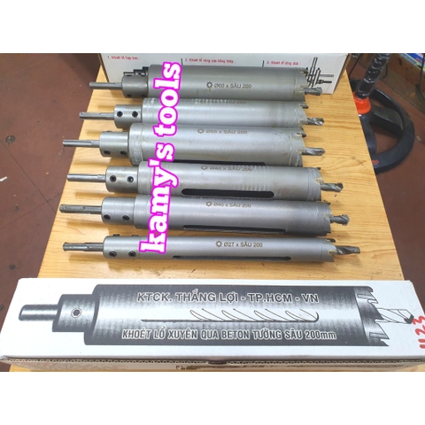 Mũi khoan rút lõi xuyên tường dài 200mm Thắng Lợi 21mm 27mm 30mm 32mm 34mm 35mm 36mm 40mm 42mm 45mm 46mm 50mm 55mm 60mm
