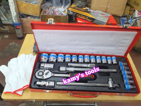 Bộ tuýp đầu khẩu 24 chi tiết 1/2 inch lục giác 8-32mm tặng kèm đôi bao tay