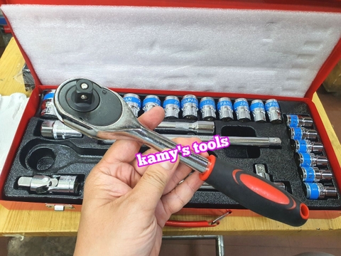 Bộ tuýp đầu khẩu 24 chi tiết 1/2 inch lục giác 8-32mm tặng kèm đôi bao tay