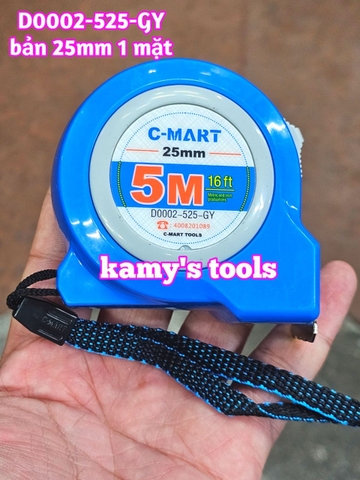 Thước cuộn 5m bản 25mm 1 mặt C-Mart model D0002-525-GY, thước kéo 5m mét, thước rút 5 mét