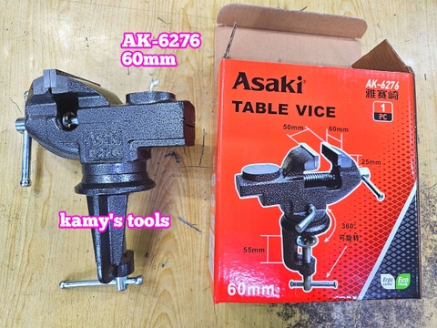 Ê tô kẹp bàn mâm xoay 360 độ hàm rộng 50mm 60mm Asaki Ak-6276 và Ak-6275