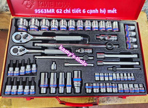 Bộ tuýp 1/4 3/8 1/2 inch Kingtony model 9563MR 62 chi tiết 6 cạnh hệ mét