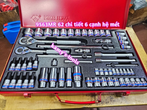 Bộ tuýp 1/4 3/8 1/2 inch Kingtony model 9563MR 62 chi tiết 6 cạnh hệ mét