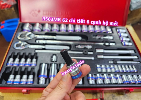 Bộ tuýp 1/4 3/8 1/2 inch Kingtony model 9563MR 62 chi tiết 6 cạnh hệ mét