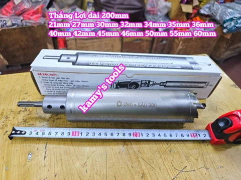 Mũi khoan rút lõi xuyên tường dài 200mm Thắng Lợi 21mm 27mm 30mm 32mm 34mm 35mm 36mm 40mm 42mm 45mm 46mm 50mm 55mm 60mm