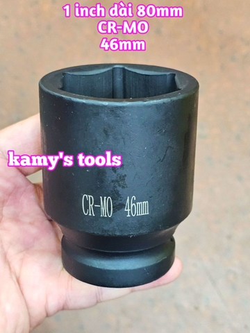 Đầu tuýp đầu khẩu 1 inch dài 80mm Kamytools thép Cr-mo 46mm 50mm 55mm