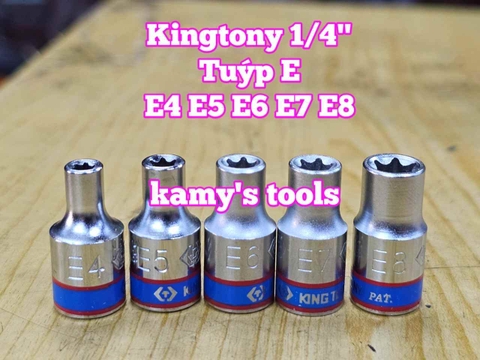 Đầu tuýp đầu khẩu E 1/4 inch dài 24mm Kingtony E4 E5 E6 E7 E8 model 237504M 237505M 237506M 237507M 237508M