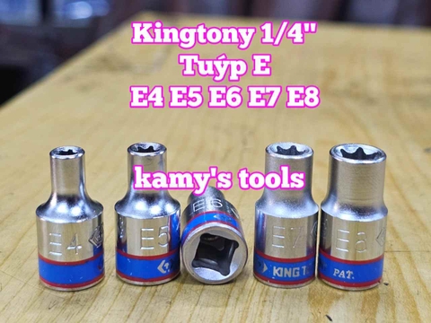 Đầu tuýp đầu khẩu E 1/4 inch dài 24mm Kingtony E4 E5 E6 E7 E8 model 237504M 237505M 237506M 237507M 237508M