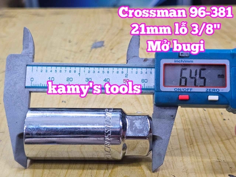 Tuýp mở bugi có ron cao su 3/8 inch 21mm Crossman 96-381 dài 65mm 6 cạnh