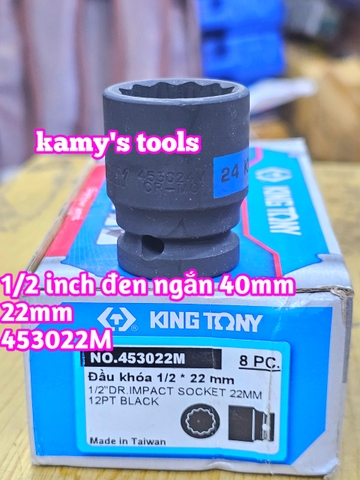 Đầu tuýp 1/2 inch bông 12 cạnh đen ngắn Kingtony 22mm 24mm 27mm 453022M 453024M 453027M