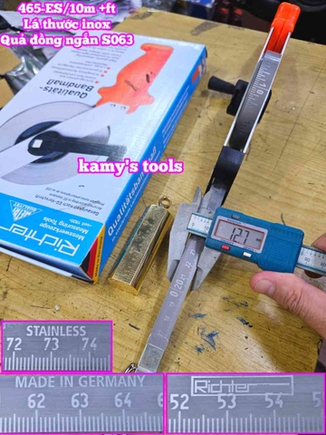 Thước đo dầu Richter 10 mét 465-ES/10m lá thước inox quả rọi bằng đồng ngắn S063 cao cấp chính hãng