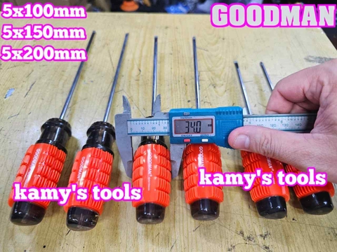 Tua vít cán gai Goodman 5mm dài 100mm 150mm 200mm bake dẹp 5x100mm 5x150mm 5x200mm 91504PH 91504STM 91506PH 91506STM 91508PH 91508STM