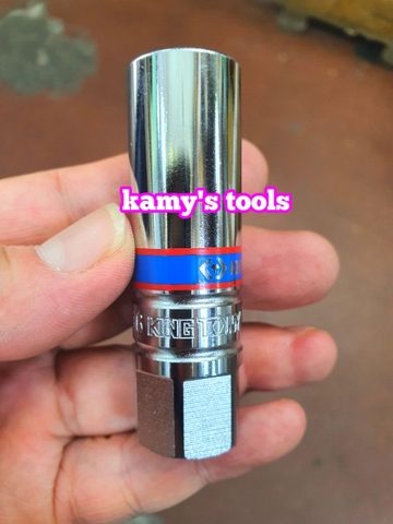 Đầu khẩu tuýp tháo mở bugi có nam châm 16mm 3/8 inch 6 cạnh dài 70mm Kingtony 366516