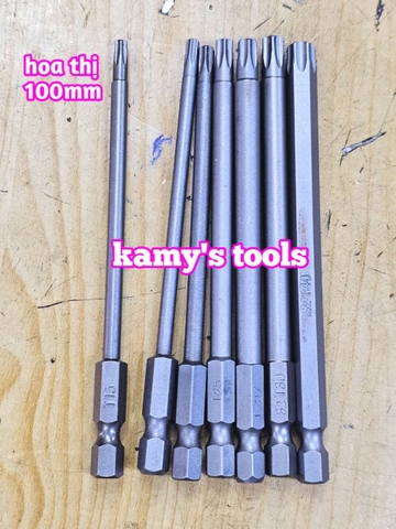 Mũi vít bông sao hoa thị đuôi lục giác 1/4 inch dài 100mm thép S2 T10 T15 T20 T25 T27 T30 T40