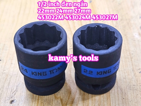 Đầu tuýp 1/2 inch bông 12 cạnh đen ngắn Kingtony 22mm 24mm 27mm 453022M 453024M 453027M