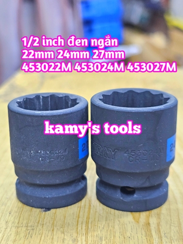 Đầu tuýp 1/2 inch bông 12 cạnh đen ngắn Kingtony 22mm 24mm 27mm 453022M 453024M 453027M