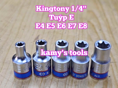 Đầu tuýp đầu khẩu E 1/4 inch dài 24mm Kingtony E4 E5 E6 E7 E8 model 237504M 237505M 237506M 237507M 237508M