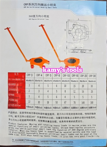Con rùa lăn chuyển hàng xoay 360 độ 3 tấn CRP-4 với 4 bánh xe có tay cầm điều hướng Kawasaki