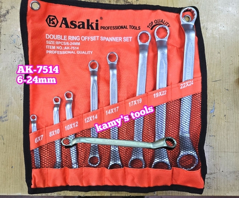 Bộ cờ lê 2 đầu vòng Asaki AK-7514 8 chi tiết 6-24mm