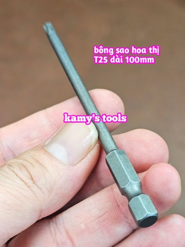 Mũi vít bông sao hoa thị đuôi lục giác 1/4 inch dài 100mm thép S2 T10 T15 T20 T25 T27 T30 T40