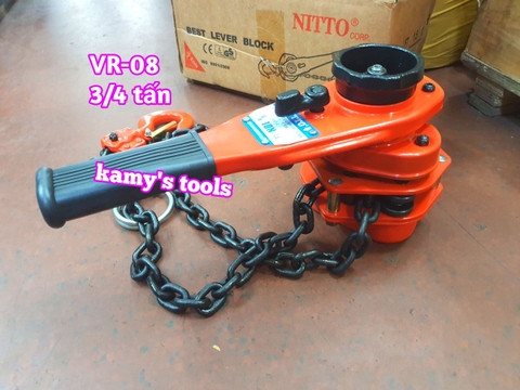 Pa lăng xích lắc tay Nitto 3/4 tấn (0.75 tấn) 1.5m (1.5 mét) VR-08 cao cấp