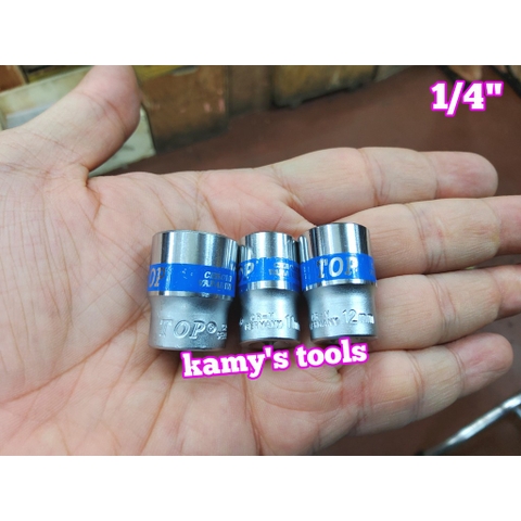 Đầu tuýp đầu khẩu ngắn 1/4 inch lục giác TOP chính hãng 5mm 6mm 7mm 8mm 9mm 10mm 11mm 12mm 13mm 14mm (lẻ từng cục)