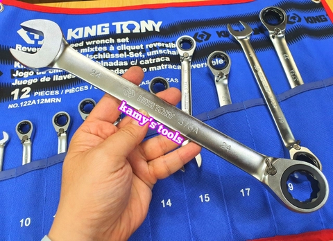 Bộ cờ lê vòng miệng tự động đảo chiều 8mm-24mm Kingtony 122A12MRN, bộ vòng miệng tự động