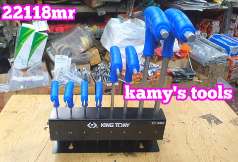 Bộ lục giác bi chữ T 8 chi tiết H2-H10 Kingtony model 22118MR có đế sắt