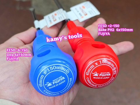 Tua vít cách điện Fujiya FESD 6mm bake PH2 và dẹp dài 150mm FESD+2-150 và FESD-6-150 sản xuất tại Nhật Bản