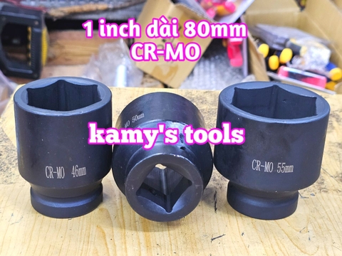 Đầu tuýp đầu khẩu 1 inch dài 80mm Kamytools thép Cr-mo 46mm 50mm 55mm