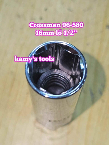 Tuýp mở bugi có ron cao su 1/2 inch 16mm Crossman 96-580 dài 65mm 6 cạnh