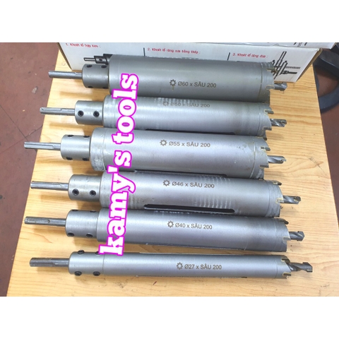 Mũi khoan rút lõi xuyên tường dài 200mm Thắng Lợi 21mm 27mm 30mm 32mm 34mm 35mm 36mm 40mm 42mm 45mm 46mm 50mm 55mm 60mm