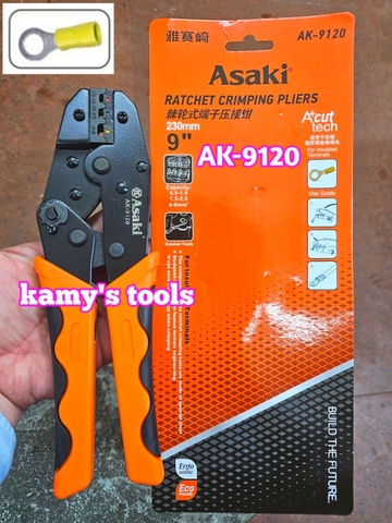 AK-9120 Kìm bấm cos tròn bọc nhựa Asaki dài 9 inch 230mm 0.5-6mm2