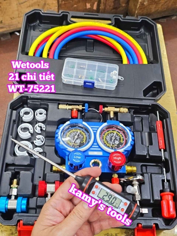 Bộ đồng hồ nạp ga lạnh điều hòa ô tô R134A R410A R22 R404A Wetools 21 chi tiết WT-75221