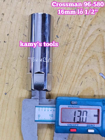 Tuýp mở bugi có ron cao su 1/2 inch 16mm Crossman 96-580 dài 65mm 6 cạnh