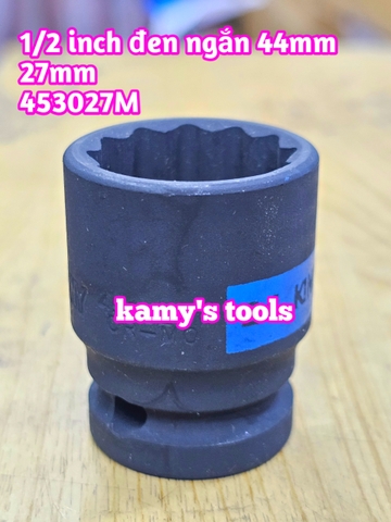 Đầu tuýp 1/2 inch bông 12 cạnh đen ngắn Kingtony 22mm 24mm 27mm 453022M 453024M 453027M