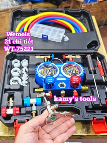 Bộ đồng hồ nạp ga lạnh điều hòa ô tô R134A R410A R22 R404A Wetools 21 chi tiết WT-75221