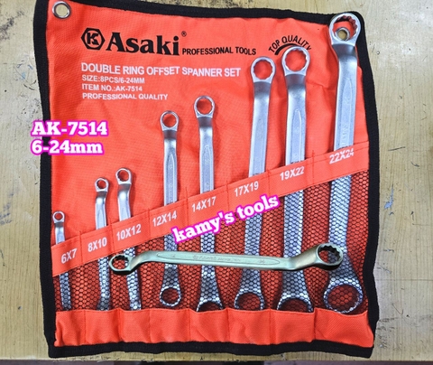 Bộ cờ lê 2 đầu vòng Asaki AK-7514 8 chi tiết 6-24mm