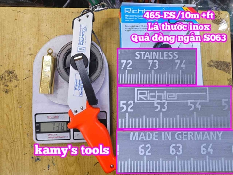 Thước đo dầu Richter 10 mét 465-ES/10m lá thước inox quả rọi bằng đồng ngắn S063 cao cấp chính hãng