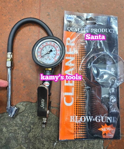 Tay bơm lốp có đồng hồ đo áp suất xe ô tô dạng thẳng Santa TBOM-T, vòi bơm lốp đầu xe máy ô tô xe tải